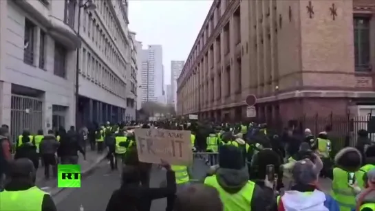 «Жёлтые жилеты» в Париже на протесте против французских СМИ скандируют: «Merci RT!»