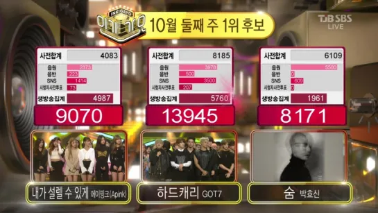 [TV] A PINK vs GOT7 vs PARK HYOSHIN - 1ST PLACE (161OO9 SBS "INKIGAYO")