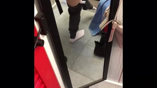 Spying on her in the fitting room. Cum on her.