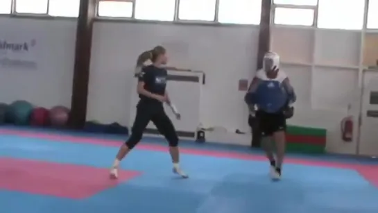 Taekwondo Blonde Girl Training Drills 2014