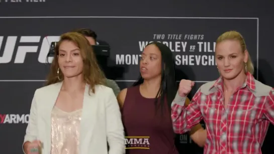 UFC 228: Nicco Montaño vs. Valentina Shevchenko Media Day Staredown - MMA Fighting