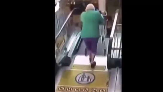 Granny falls down the escalator