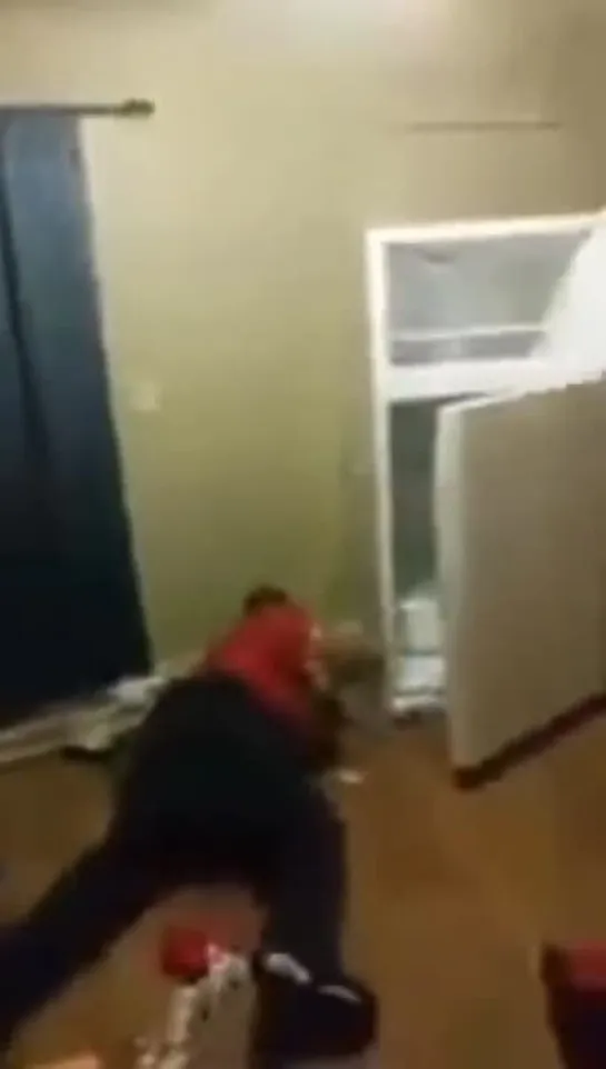 drunk guy tries to fight his fridge and loses