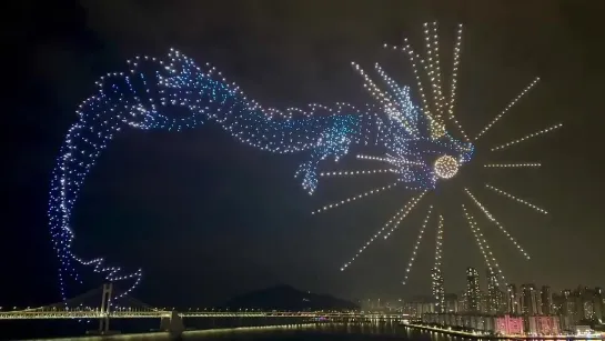 Epic Korean Dragon UFO Drone Constellation Formation