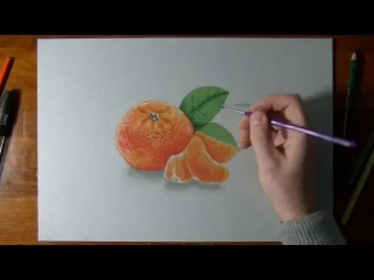 How I draw a mandarin orange - realistic drawing