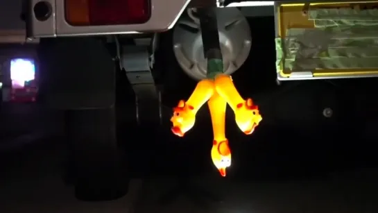 stick rubber chicken into car exhaust