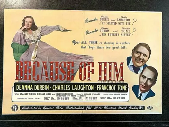 Because Of Him (1946) -720p- Deanna Durbin, Charles Laughton, Franchot Tone