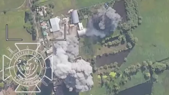 ️  ️Precise aerial attack by the Russian FAB with UMPC on hangars with equipment of the Ukrainian Armed Forces in the village. V