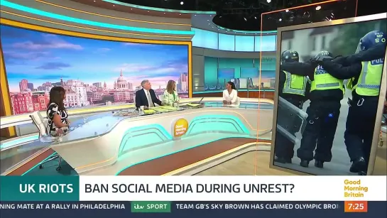 TV hosts in the UK are discussing banning social media during periods of social unrest to curtail the spread of "inflammatory in