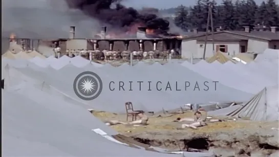 Liberated U.S.prisoners of war burn their former prison compound at Stalag 7A in ...HD Stock Footage