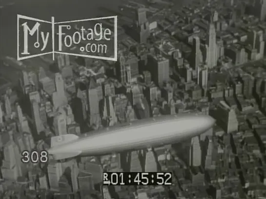 1936 NYC Hindenburg Flying Over Manhattan