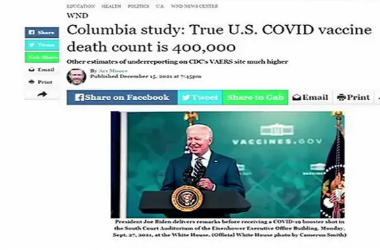 Columbia University Study says cv Shots Killed 400,000 in USA (heavily underestimated)