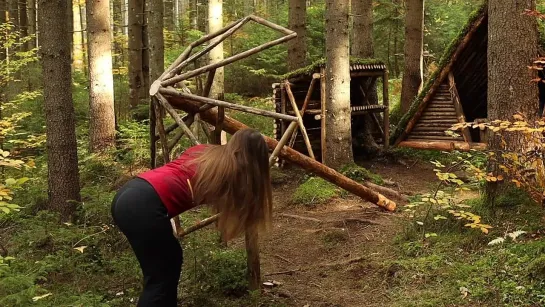 Building camp in the Woods_ DIY umbrella  Outdoor cooking Area _ Bushcraft skil