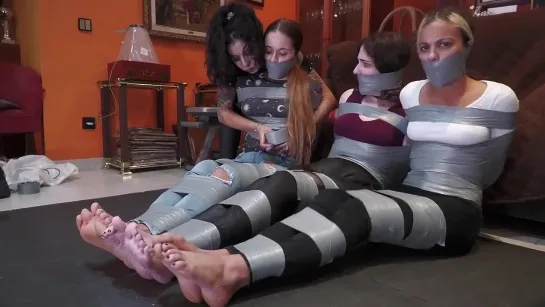 3 girls duct tape gagged by a robber girl.