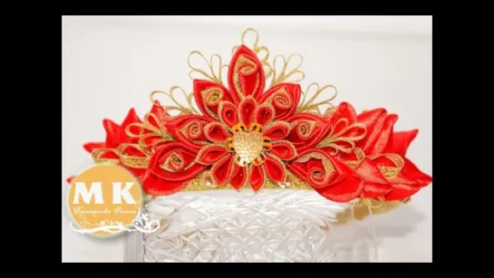 Мастер-класс Канзаши.Ободок для волос.Новогодняя Корона Канзаши/Christmas Crown kanzashi.