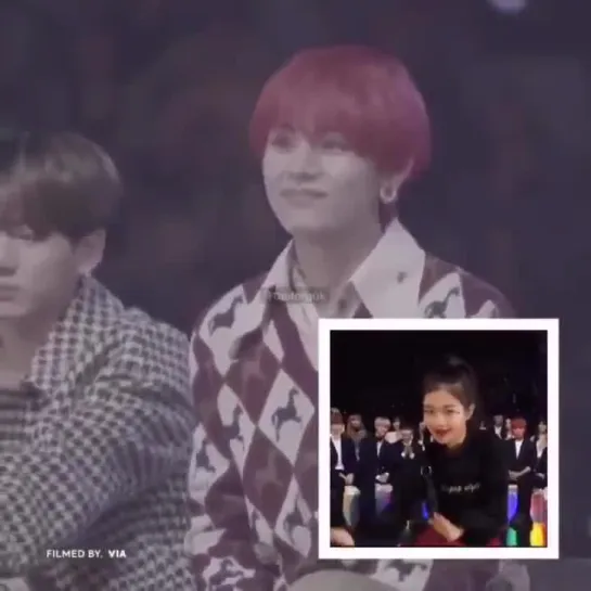 taehyung’s reaction to haeunnie dancing to the nominated songs for the best female dance performance award is just too precious