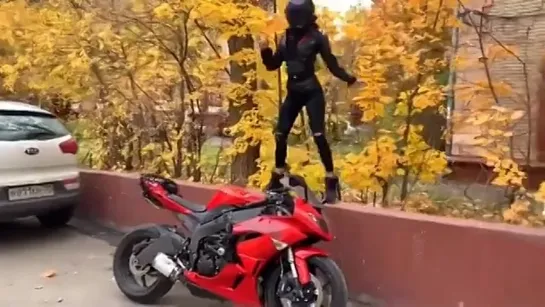 Beautiful Girl Biker Performs