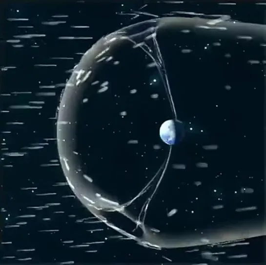 The Earth's magnetic field deflecting 1.5 million tons of solar material shoot off the sun at 100 mi