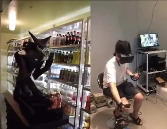 Remote controlled robot staff in Tokyo