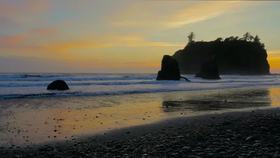 2 Hours Ocean Waves 4K Video - Nature Relaxation Sunset at Ruby Beach - Ocean Sounds