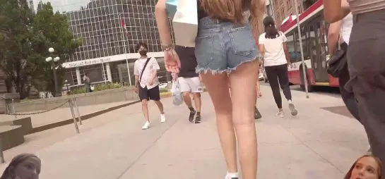 Jean shorts candid