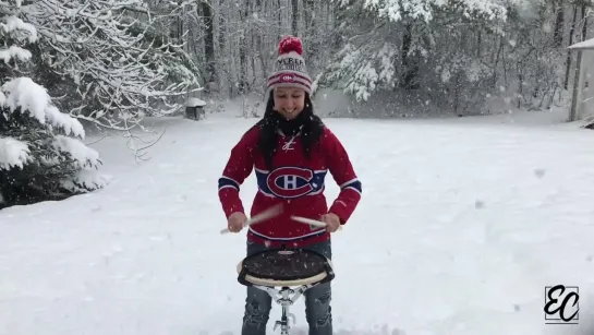 Emmanuelle Caplette Loves Winter and Drumming Outside