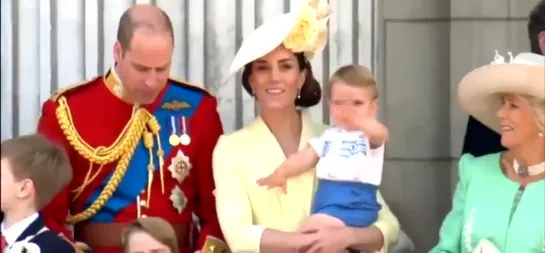 Prince Louis makes his debut appearance on the Buckingham Palace balcony and waves to the crowd TroopingtheColour