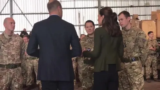 The Duke and Duchess of Cambridge chat to staff of RAF