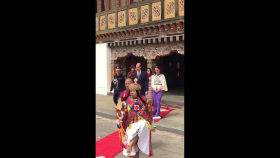 will + kate receive a traditional welcome at tashicho dzong to meet the king + queen of bhutan