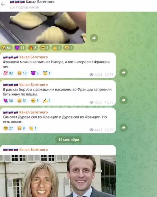 В описании официального Telegram-канала Макрона появилась ссылка на русскоязычный нишевый паблик с мемами про французского прези