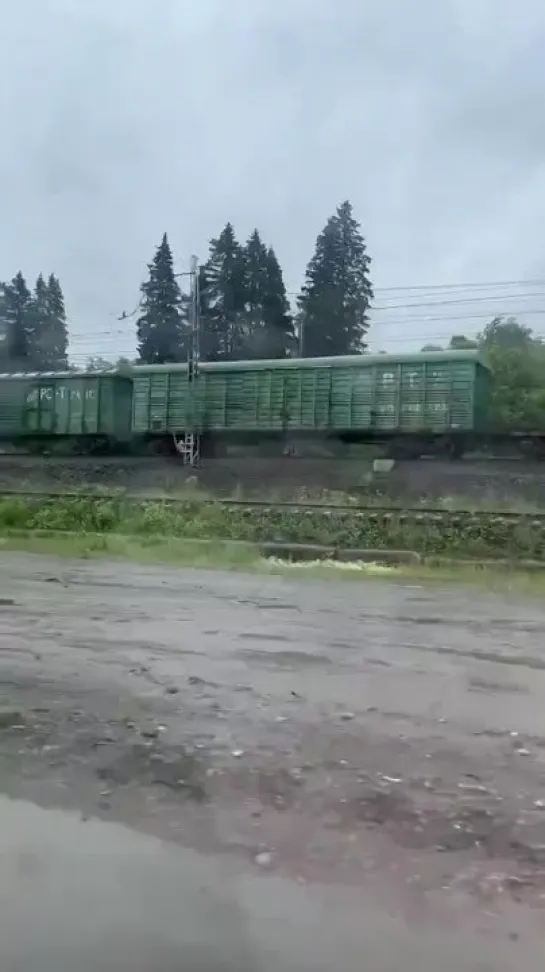 ️ ️Un train russe chargé de chars T-62M (équipés d'un système anti-drone) en route vers la ligne de front, l'Ukraine