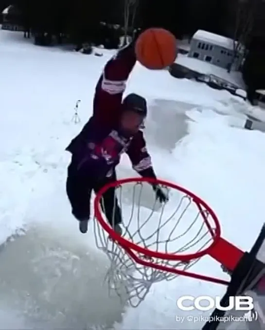 Ice skating basketball touchdown