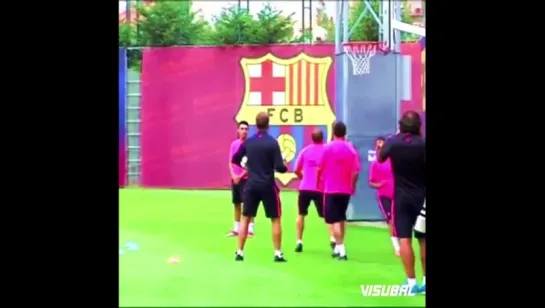 Messi, Neymar and Mascherano Doing A Bit Head Basketball ()