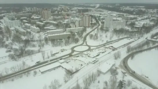 Заснеженная Пермь, станция Молодежная, вид с реки Кама.