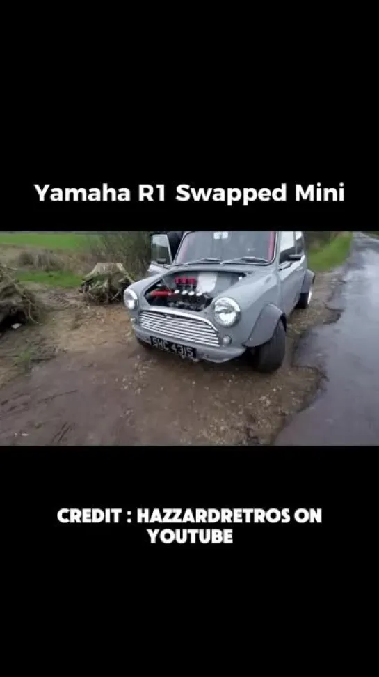 The modified Mini Cooper features a Yamaha R1 engine, replacing the original 1000CC Austin Mini engine. Modifications include a